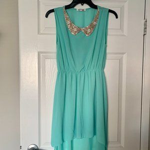 Elegant Teal Green Assymetric Midi Dress